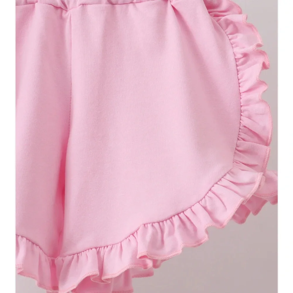 RARE Abby & Evie PINK LOLLIPOP EMBROIDERY RUFFLE SHORTS SET Girls Size 3T NWT